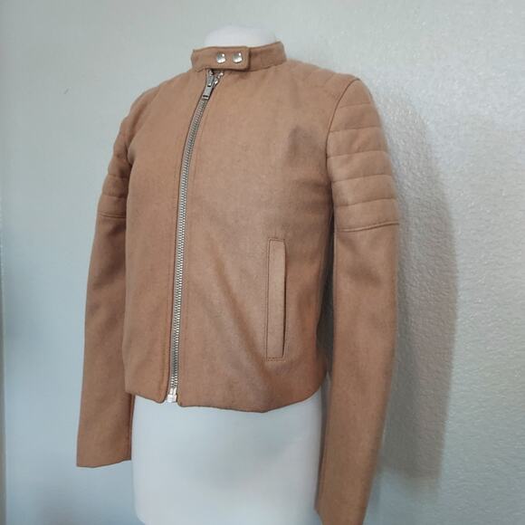 Gap Tan Wool Blend Moto Zip Jacket Size Small - Picture 6 of 12